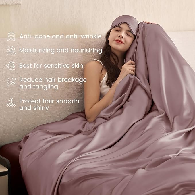 THXSILK 100% Pure Mulberry Silk Duvet Cover Set 3 Piece, 6A+ Grade Luxury Soft Bedding Silk Sheets for Hair and Skin, 1 Pcs Duvet/Quilt/Comforter Cover with 2 Zippered Pillowcases (Purple, Twin)