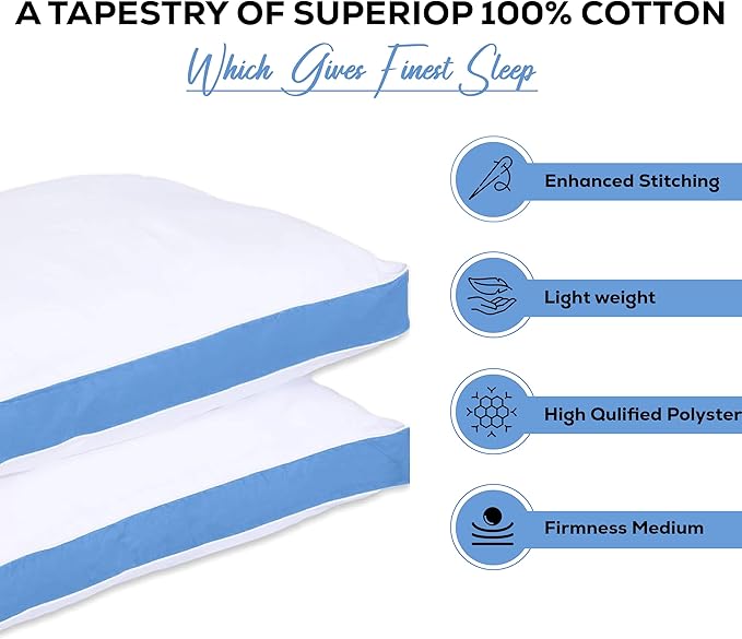GOLD TEXTILES Premium King Size Bed Pillow Set of 2 - Luxury Hotel Collection, Soft & Firm Support for Side Sleepers, Down Alternative, Fluffy & Plush Pillows for Sleeping (Blue, Pack of 2)