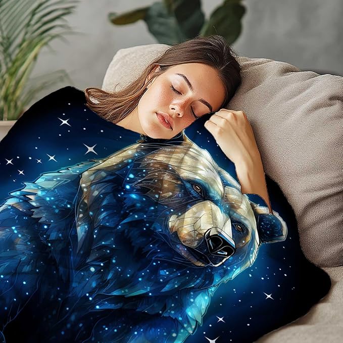 Bear Blanket Throw for Adult, Soft Animal Gifts for Men and Women, 40×50 Inches, Cabin Rustic Lightweight Fleece for Bed and Home Decor, No-Pilling
