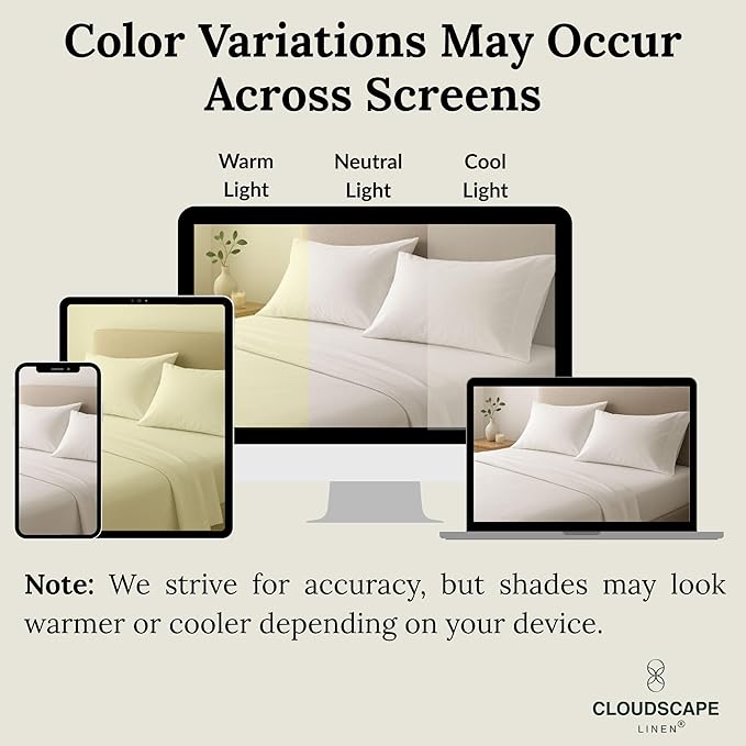 Cloud Scape Linen Engineered Dual-Ply Egyptian Cotton Queen Size Sheet Set – Long-Staple Sateen Weave, 4-Piece Soft Hotel Quality Bedding Set,Deep Pockets Up to 17”, White