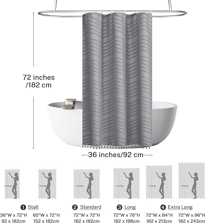 Stall Shower Curtain 36x72 Grey Fabric Shower Curtain Stall Size Cloth Shower Curtains Tufted Chevron Striped Textured Modern Farmhouse Minimalist for Bathroom Decor