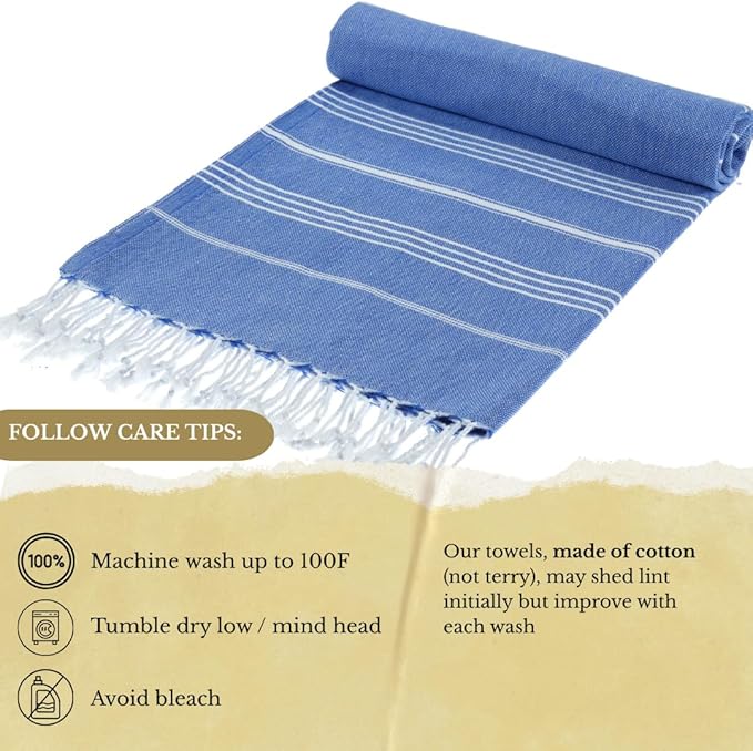 SOULMARK 100% Cotton Turkish Beach Towel with Bag - 38"x71" - 4 Pack - Made in Green & Oeko TEX Certified - Pre-Washed and Sand Free - Quick Dry and Lightweight for Travel - Made in Turkey - Sax Blue