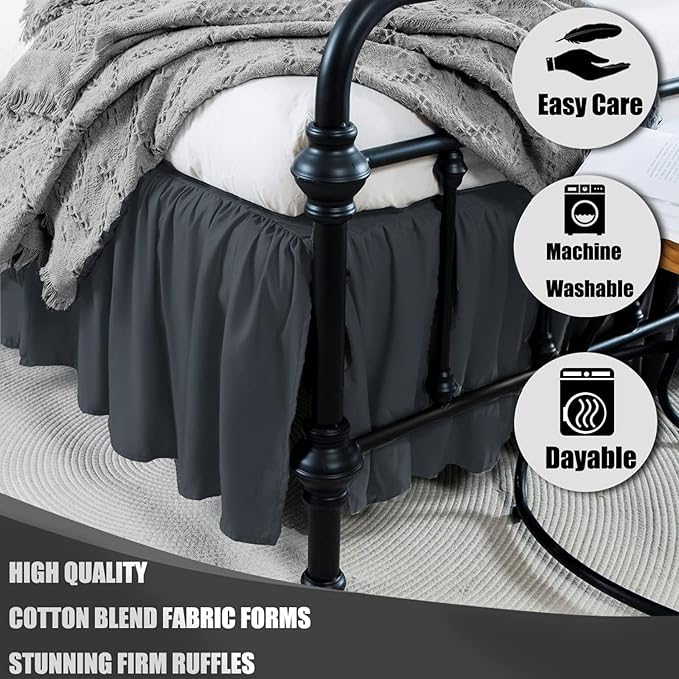 TSUTOMI Bed Skirt Full Size Ruffled Bed Skirt with Split Corners, 18 Inch Drop Dust Ruffle Bed Skirts with Platform, Gathered Style, 100% Microfiber, Black