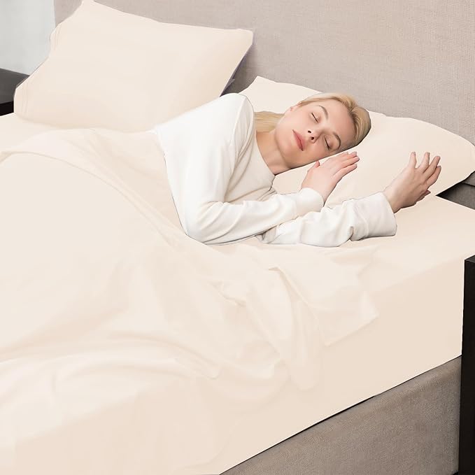 Mejoroom King Size Sheet Set - Soft Microfiber Bed Sheets,Deep Pocket Fitted Sheet, Soft, Breathable, Wrinkle & Fade Resistant - 4 Piece (King, Cream)