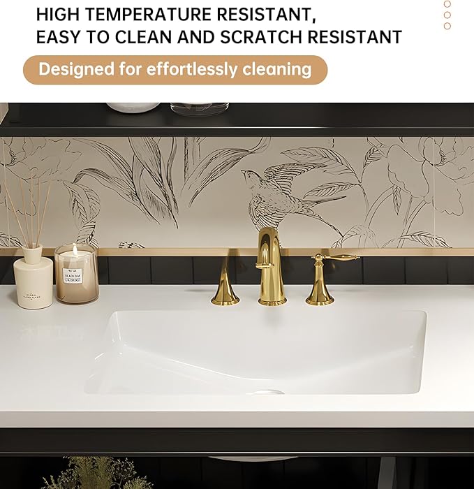 Solid Wood Bathroom Vanity with Sink,Freestanding Bathroom Vanity Large Storage Cabinet & Open Mirror Cabinet,Soft Closing Doors and Drawers,Luxury Bathroom Vanities Set(Brown,44")
