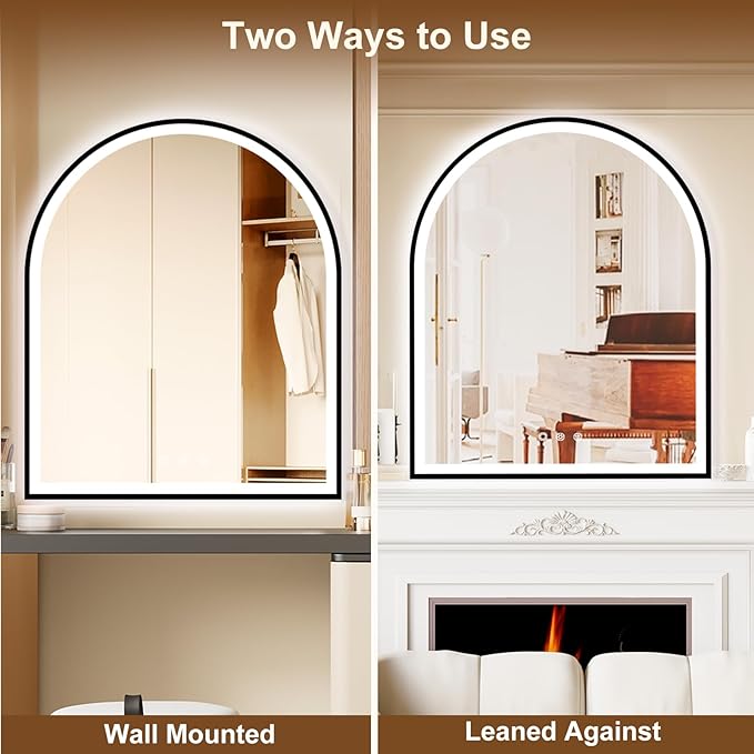 Arched LED Mirror for Bathroom 30"x36", Black LED Bathroom Mirror with Lights-Fogless, Dimmable, 3 Color Changing, Shatterproof, Touch Sensor