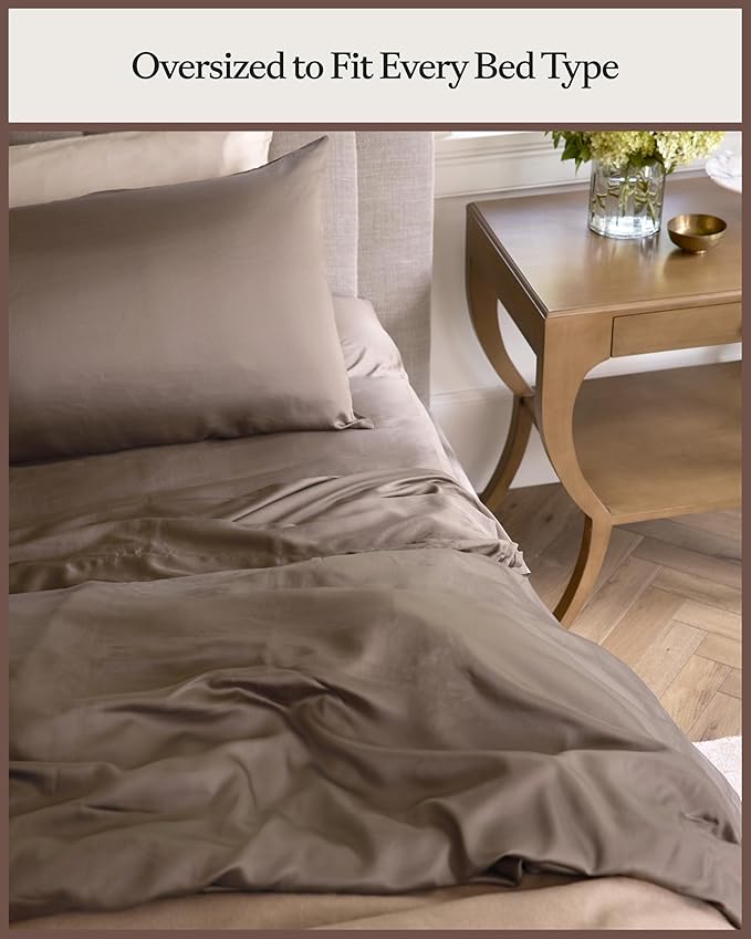 Cozy Earth Luxury Duvet Cover Queen - 100% Viscose from Bamboo - Ultra-Soft, Cooling & Lightweight Duvet Cover - Temperature-Regulating Bedding with Concealed Zip & Interior Snap Closures - Walnut