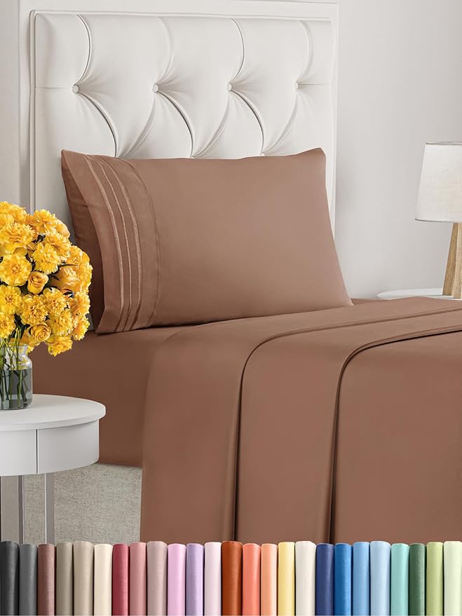 Twin Size 3 Piece Sheet Set - Extra Soft, Breathable & Cooling Sheets - Hotel Luxury Durable Bed Sheets for Women & Men - Deep Pockets, Easy-Fit & Wrinkle-Free Sheets - Copper Brown Oeko-Tex Sheets