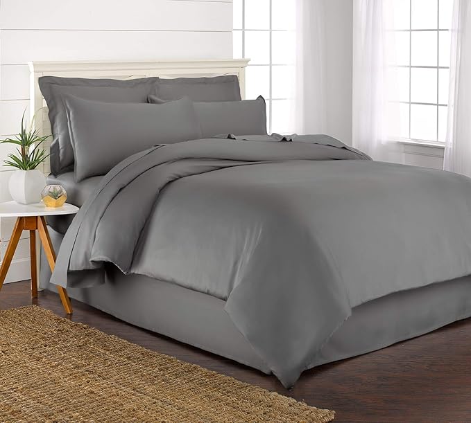 Queen Duvet Cover by Pure Bamboo, 3 Piece Set, Genuine 100% Organic Viscose Derived from Bamboo, Luxuriously Soft and Cooling, 2 Pillowcases (Queen, Stone Grey)