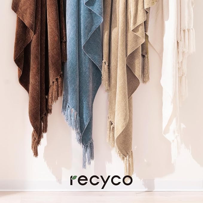 RECYCO Throw Blanket Soft Cozy Chenille Throw Blanket with Fringe Tassel for Couch Sofa Chair Bed Living Room Gift (Dusty Blue, 60'' x 80'')
