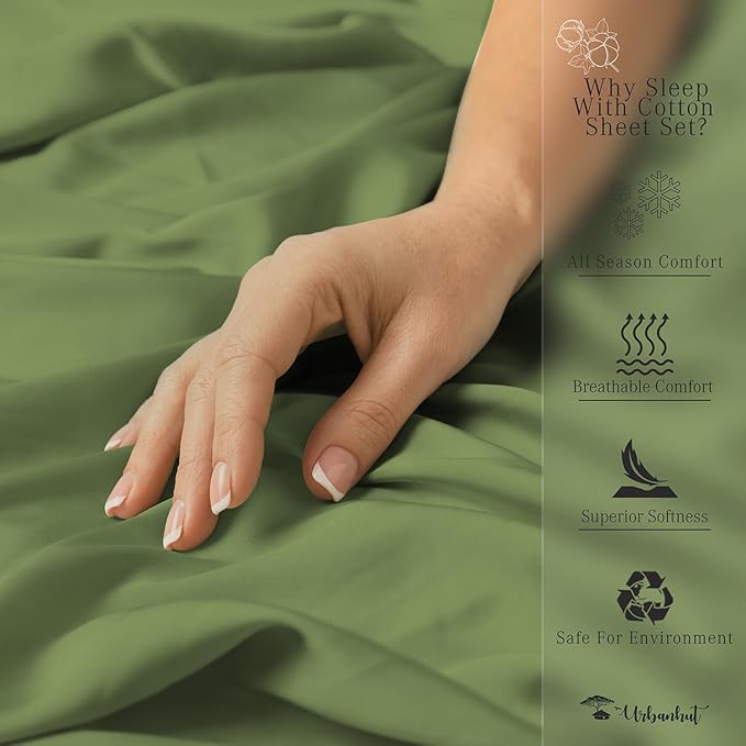 URBANHUT 700 Thread Count Egyptian Cotton California King Sheets, 4Pc Sheet Set Soft Luxury Bed Sheets for Cal King Size Bed, Sateen Weave Hotel Sheets, 16'' Elasticized Deep Pocket - Sage