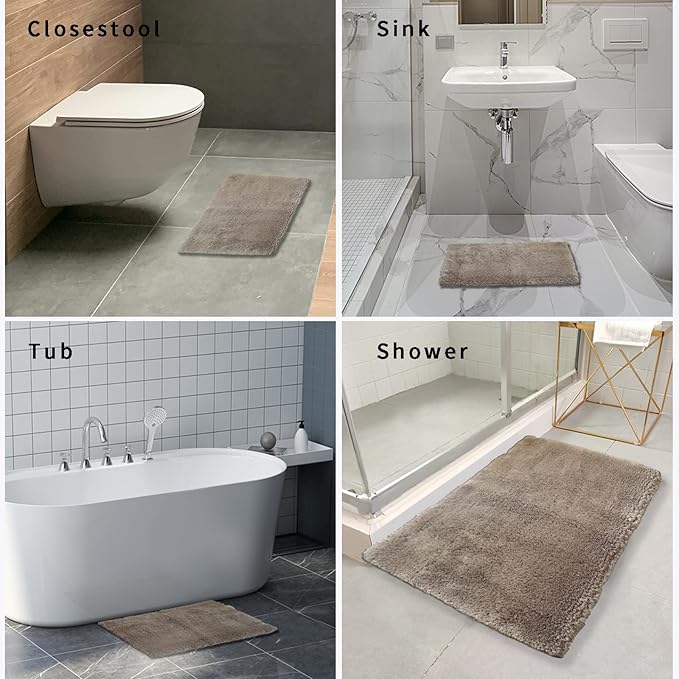 FIFU Bathroom Rugs 17" W x 24" L, Bath Mat for Bathroom, Bedroom, Laundry Room & Kitchen, Non-Slip Rubber Latex Backing, Extra Soft and Absorbent Microfiber Carpet, Machine Washable Rug, Beige