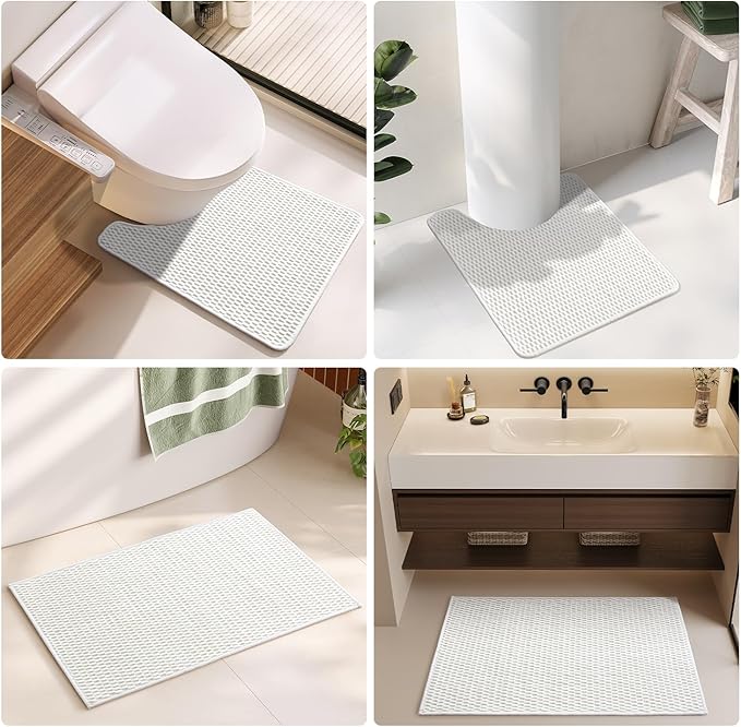 Bathroom Rugs Non Slip Washable, Super Absorbent Thin Bath Mat Quick Dry Low Pile Bathroom Rug, White 24"x47"