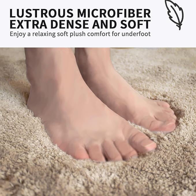 FIFU Bathroom Rugs 20" W x 32" L, Bath Mat for Bathroom, Bedroom, Laundry Room & Kitchen, Non-Slip Rubber Latex Backing, Extra Soft and Absorbent Microfiber Carpet, Machine Washable Rug, Beige