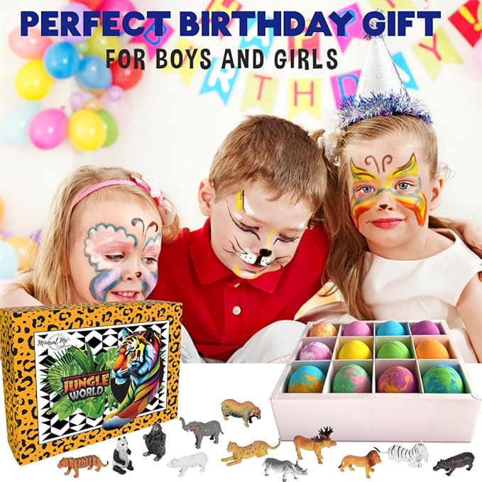 Bath Bombs for Kids with Surprise Inside- 12 pk Kids Bath Bombs with Jungle Toys, Organic, Natural, Skin-Moisturizing Bubble BathBombs. Stocking Stuffers Christmas Gifts for Boys, Girls, Toddlers