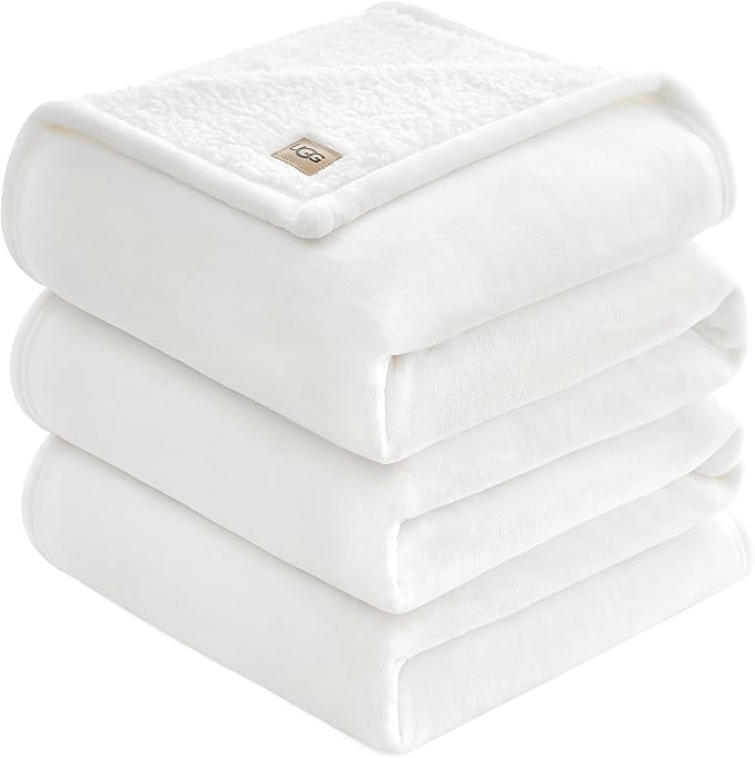 UGG Ariana King/California King Blanket Fleece Fluffy Reversible Soft Fuzzy Bedding Cozy Plush Warm Oversized Blanket Machine Washable Bedroom Decor for Big Couch Bed, 110-inch x 90-inch, White Snow