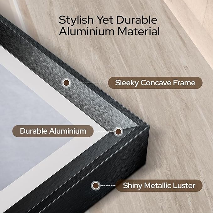 40 x 30 Black LED Bathroom Mirror – Frontlit & Backlit Vanity Mirror with Anti-Fog & Shatter Proof Features, Aluminium Frame, Tempered Glass Mirror with 3 Colour Lights - Perfect for Bathrooms