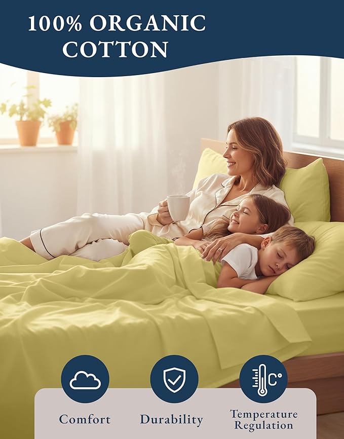 LANE LINEN Eco Friendly Cocoon 100% Organic Cotton Twin Sheets, Low Pill Fade Resistance Fully Elasticized Mercerized Cotton Soft & Comfy Hotel Style Percale Weave Sheets Twin- Cocoon
