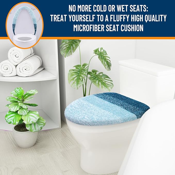 OLANLY Soft Microfiber Bathroom Toilet Lid Cover, Machine Washable Covers, 17.5x15, Stays in Place Rubber Backing, Fits Most Round, Elongated and Oblong Lids, Accessories Decor, Peacock Blue