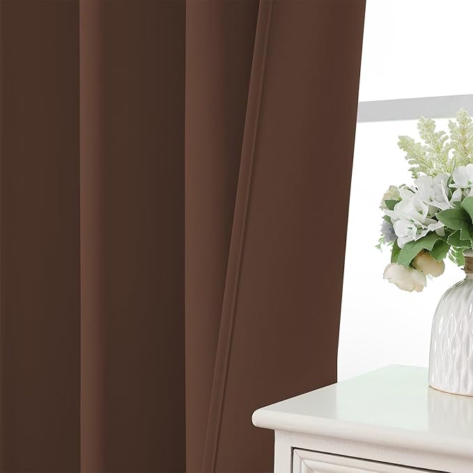 CUCRAF Brown Blackout Curtains 63 inch Length 2 Panels Set, Rod Pocket Room Darkening Drapes for Bedroom Living Room, Insulated Thermal Light Blocking Window Curtain (W52 x L63 Inch)