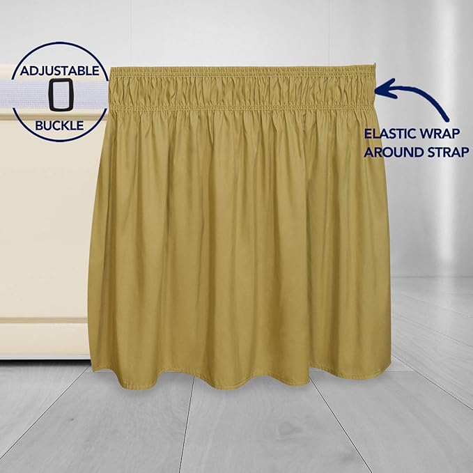 PureFit Wrap Around Ruffled Bed Skirt with Adjustable Elastic Belt - 14 Inch Drop Easy to Put On, Wrinkle Free Bedskirt Dust Ruffles, Bed Frame Cover for Twin,Twin XL and Full Size Beds, Gold