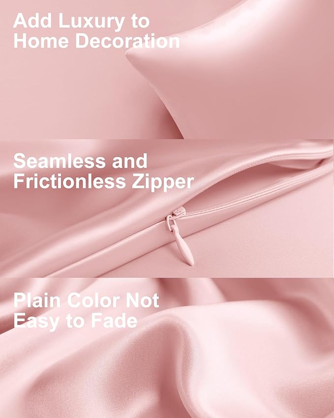 THXSILK Set of 2 100% Mulberry Silk Pillowcase for Hair and Skin Health, 22 Momme Soft and Smooth Pillowcases with Hidden Zipper, Both Sides Premium Grade 6A+ Silk, California King 20"x40", Pink