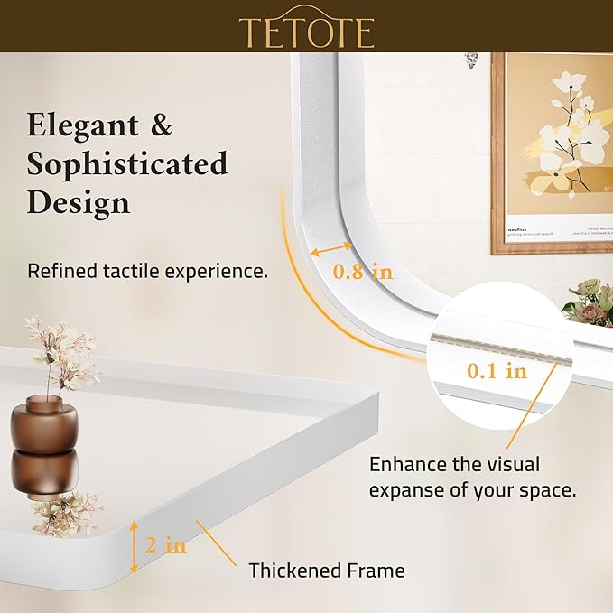 TETOTE 22 x 30 White Mirror for Bathroom Metal Frame Wall Mounted Rectangle Mirror for Vanity with Sandy Textured Surface(Horizontal/Vertical)