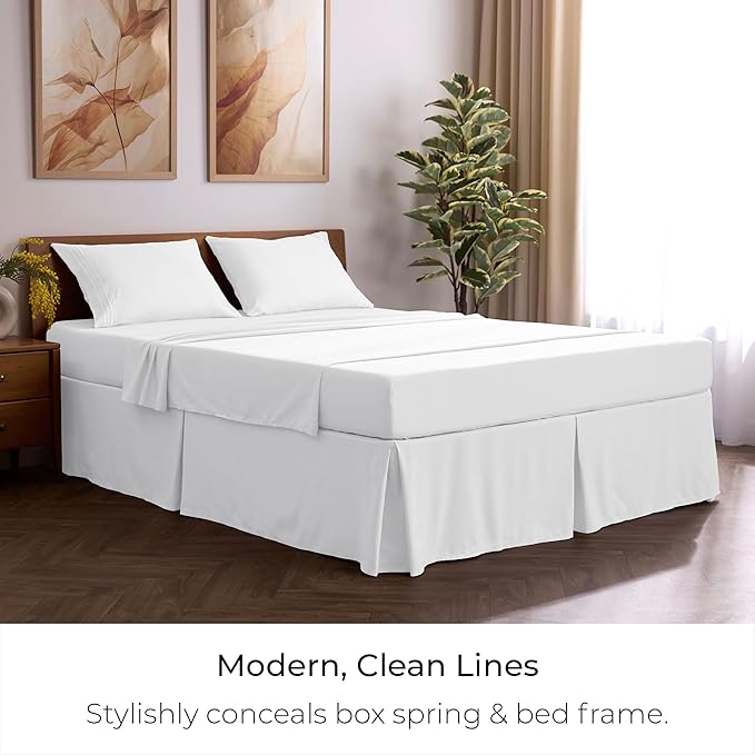 Mellanni Bed Skirt Twin XL Size - Bed Skirting - 15-Inch Tailored Drop Pleated Dust Ruffle - Hotel Luxury Bedding - Wrinkle, Fade, Stain Resistant - 1 Bedskirt (Twin XL, White)