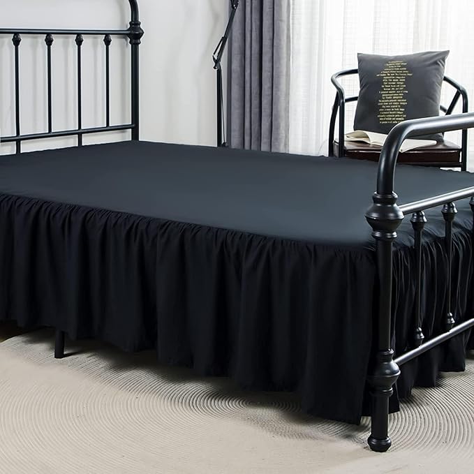 Bed Skirts King Size 16 Inch Ruffled Bed Skirt with Split Corners, 16 Inch Drop Dust Ruffle Bed Skirt with Platform, Black, King - 16" Drop