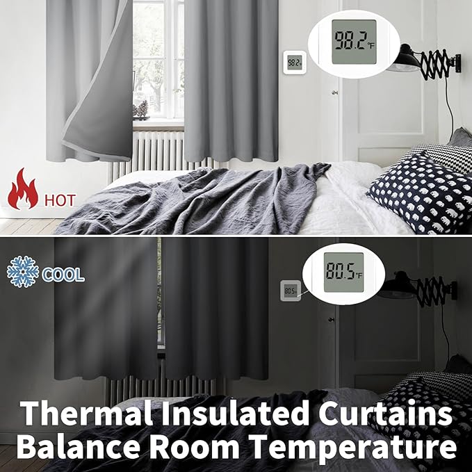 BGment 100% Blackout Curtains for Bedroom 84 Inch Length 2 Panels, Thermal Insulated Room Darkening Curtains Rod Pocket Soundproof Bedroom Living Room Window Curtains, Dove Grey, Each 52 Inch Wide