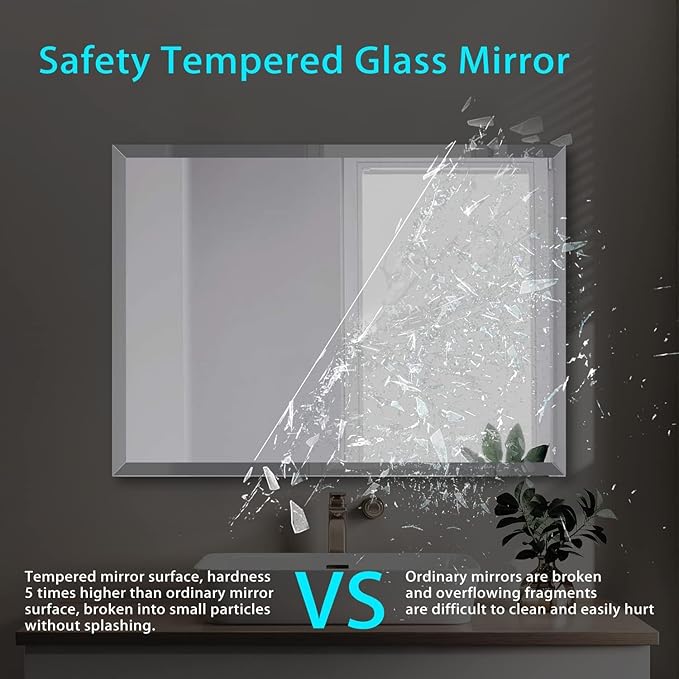 30x36 Inch Bathroom Mirror Frameless Beveled Edge Rectangle Wall Mirror Explosion Proof and Shatterproof Bathroom Vanity Mirror Wall Mounted Hang Firmly (Horizontal or Vertical)