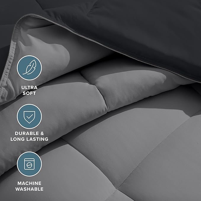Bare Home Oversized Queen Comforter - Reversible Colors - Goose Down Alternative - Ultra-Soft - Premium 1800 Series - All Season Warmth - Bedding Comforter (Oversized Queen, Black/Grey)