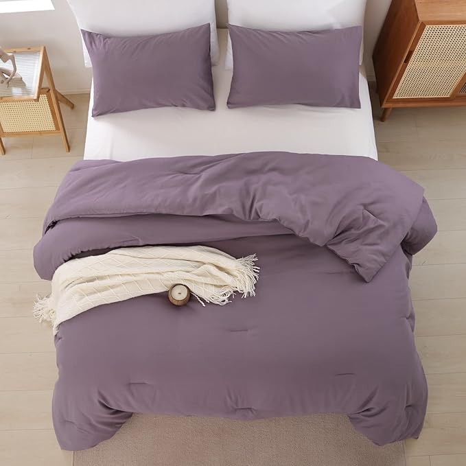 ROSGONIA Dusty Purple Comforter Set Queen, 3pcs (1 Boho Comforter & 2 Pillowcases) All Season Bedding Lightweight Bedspread Blanket Quilt Bed
