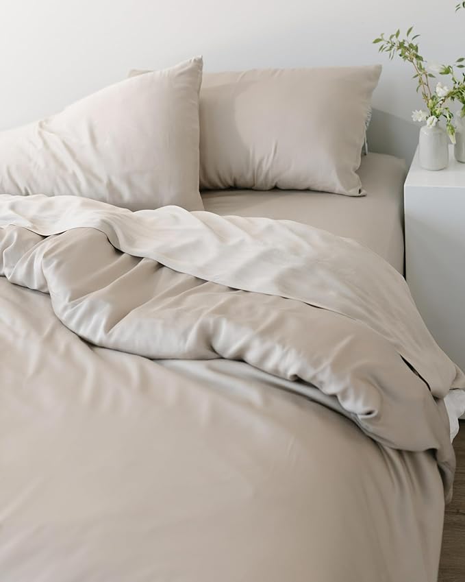 Cozy Earth Luxury Duvet Cover King - 100% Viscose from Bamboo - Ultra-Soft, Cooling & Lightweight Duvet Cover - Temperature-Regulating Bedding with Concealed Zip & Interior Snap Closures - Driftwood