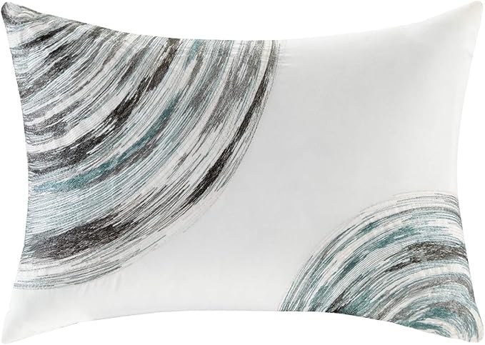 Madison Park Essentials Twin Comforter Set, Bed in a Bag Twin, Watercolor Print Coastal Comforter & Chambray Cotton Sheet Set, All Season Bedding Set, Saben, Aqua Twin (68 in x 86 in) 7 Piece