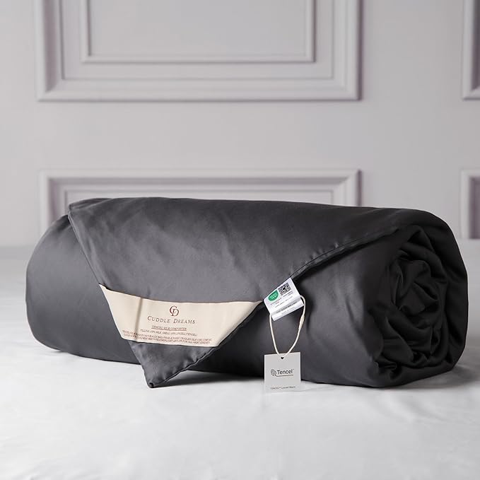 CUDDLE DREAMS Lightweight Silk Filled Comforter for Summer, Detachable Tencel Duvet Cover for Easy Care, Naturally Breathable (Steel Gray, King)