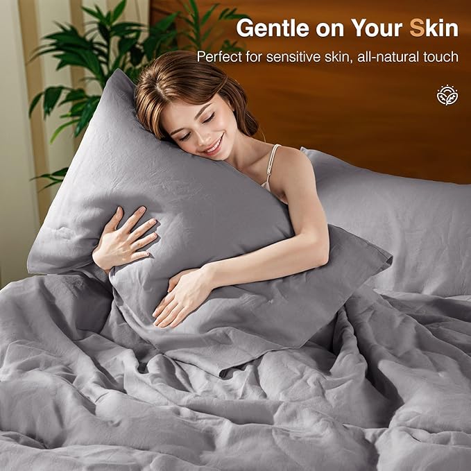 SONORO KATE 100% French Linen Duvet Cover King Size, Soft Breathable for Hot Sleepers, Moisture Wicking & Durable Cover Set - Zipper Closure & 4 Corner Ties Duvet Covers 3 Piece (Dark Grey,King)