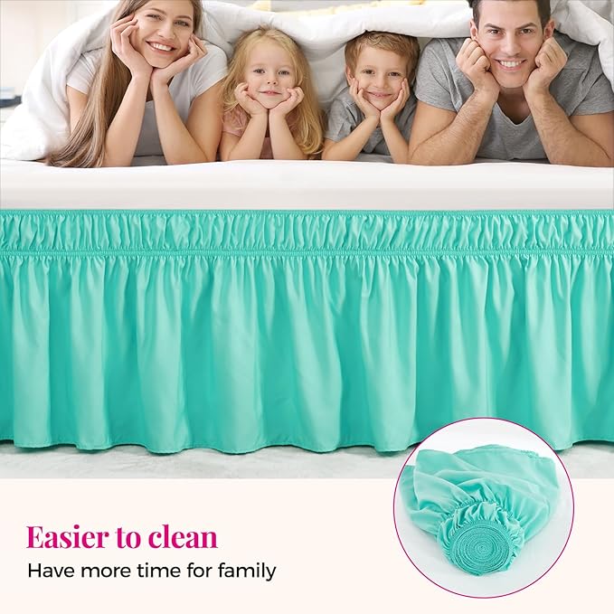 RIMELA Spa Blue Bed Skirt Queen Size 18 Inch Drop, Elastic Bed Skirting for Bed Base and Frame, Bedding Dust Ruffle Easy to Install, Lightweight Wrap Around Adjustable Bedskirt