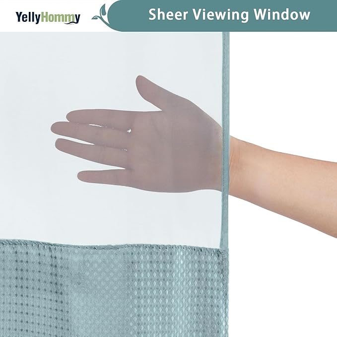 YellyHommy No Hook Shower Curtain with Snap in Liner Set Less Waffle Shower Curtain for Bathroom (Cyan, 87" L x 72" W)