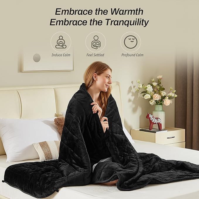 Sherpa Fleece Adult Weighted Blanket, 15 Pounds Dual Sided Soft Plush Blanket for Couch Bed Sofa, Heavy Thick Blankets with Glass Beads Great for Sleep, 48 x 72 inches, Black on Both Sides