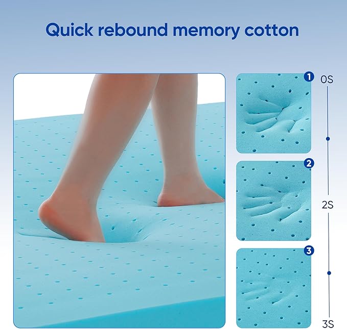 3 Inch Queen Size Gel Memory Foam Mattress Topper High Density Cooling Pad Pressure Relief Bed Topper with Removable & Washable Cover - Nanoocool™