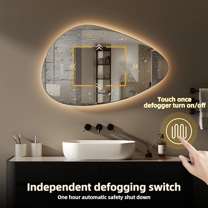 Led Mirror for Bathroom, 30"x 48" Bathroom Vanity Mirror with Lights, Human Body Sensing, Anti-Fog, 3 Colors and Dimmable, Backlit Light Up Bathroom Mirror Wall Mounted.