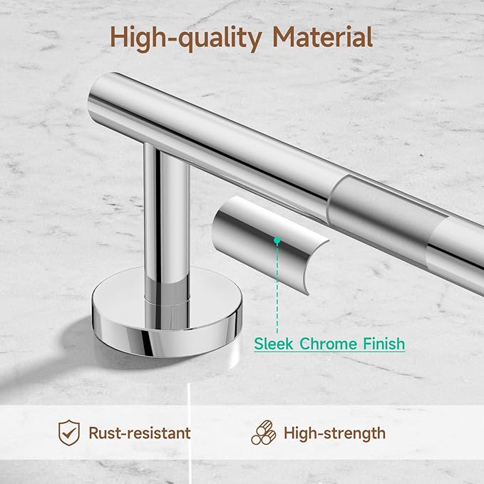 USHOWER Polished Chrome Bathroom Accessories Set, 18-Inch Towel Bar Set Wall Mounted, Durable SUS304 Stainless Steel Bathroom Hardware Set, 4-Piece