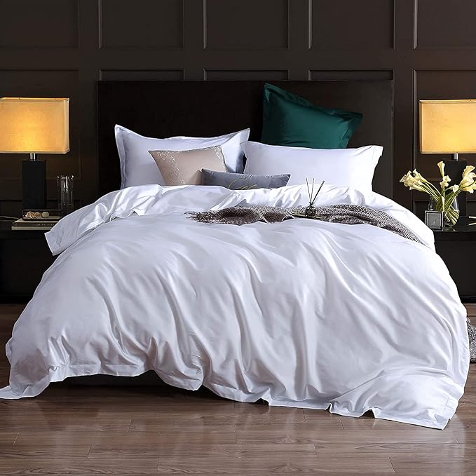 1000 Thread Count Oversized King Duvet Cover Set 100% Egyptian Cotton True Luxury Hotel Quality 1 Duvet Cover with 4 Pillow Sham - 5 Pieces Comforter Cover with Zipper Closure (White)