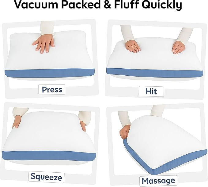 GOLD TEXTILES Premium Queen Size Bed Pillow Set of 2 - Luxury Hotel Collection, Soft & Firm Support for Side Sleepers, Down Alternative, Fluffy & Plush Pillows for Sleeping (Blue, Pack of 2)
