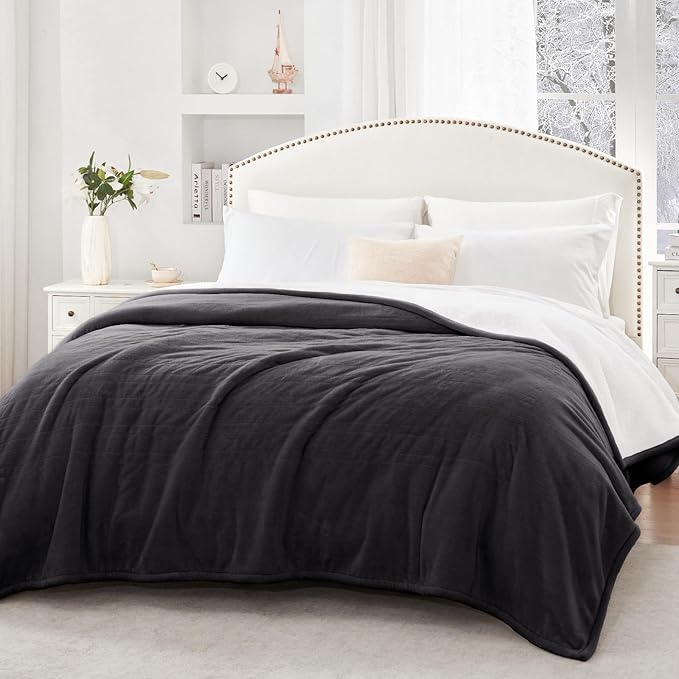 SEALY Electric Blanket King Size, Flannel & Sherpa Heated Blanket with 10 Heating Levels & 1-12 Hours Auto Shut Off, Fast Heating Blanket, Machine Washable, Grey, 100 x 90 Inch