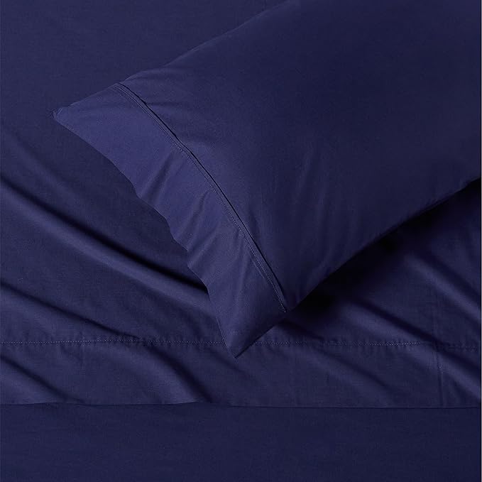 Amazon Basics Soft Organic Cotton Sheet Set with 2-Pieces Pillowcase, Navy Blue, Full