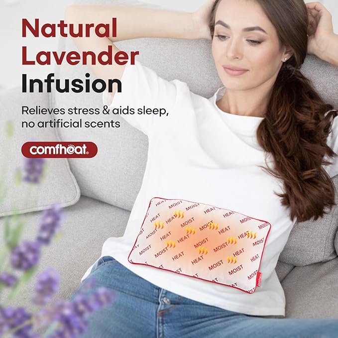 Small Heating Pad Microwavable with Cotton Washable Cover 11x6.3 Lavender Heat Pad for Pain Relief, Natural Fillings Moist Warm Compress, Microwave Hot Pack for Muscles, Joints
