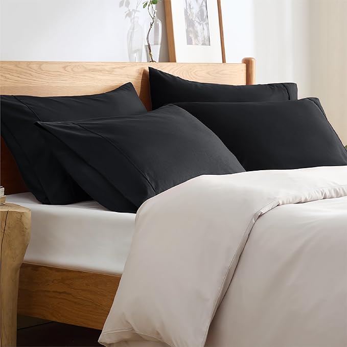 Bedsure Queen Pillow Cases Set of 4 - Black Brushed Microfiber Pillowcases 4 Pack, Super Soft Pillowcase, Pillow Case Covers with Envelope Closure, Wrinkle, Fade and Stain Resistant, 20x30 Inches