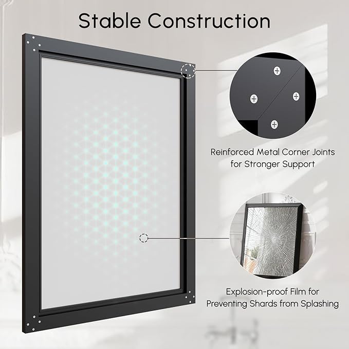 USHOWER Black Bathroom Mirrors for Over Sink, 24x36 Inch Beveled Rectangular Bathroom Vanity Mirror, Brushed Thick Aluminum Framed, Anti-Rust, 4mm Copper-Free Silver Wall Mirror